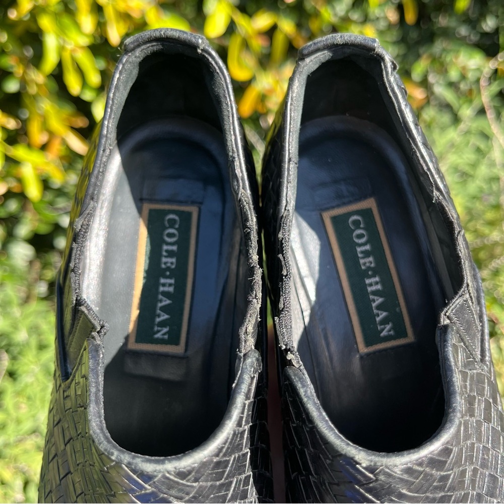 Vintage 90s Cole Haan Basketweave Leather Loafers Size 9 Made in Brazil - Picture 7 of 11